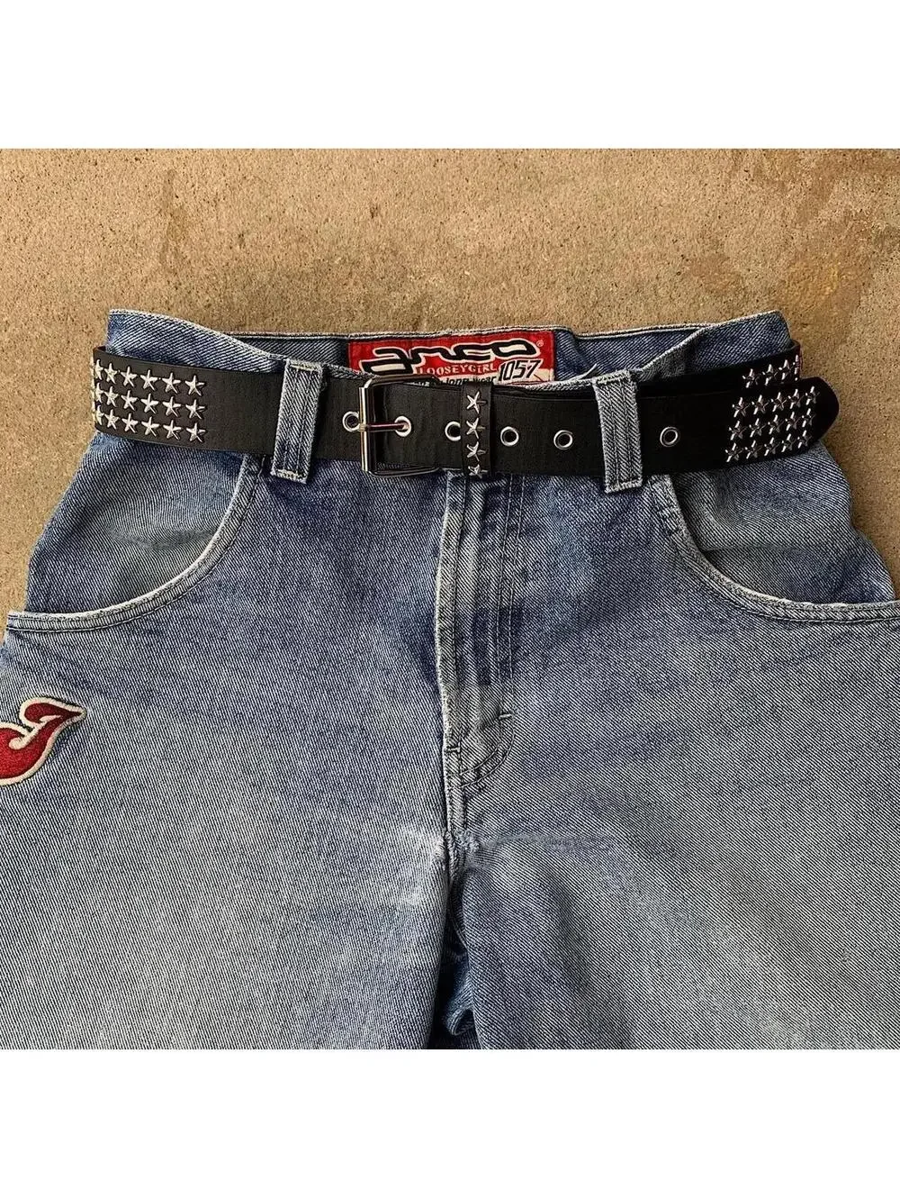 Cyber Y2k 2000s style star studded grunge emo black and silver belt. High qualit